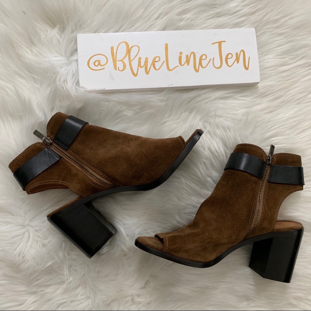 Danica Harness Suede Peep Toe Booties NWOT - Picture 2 of 7